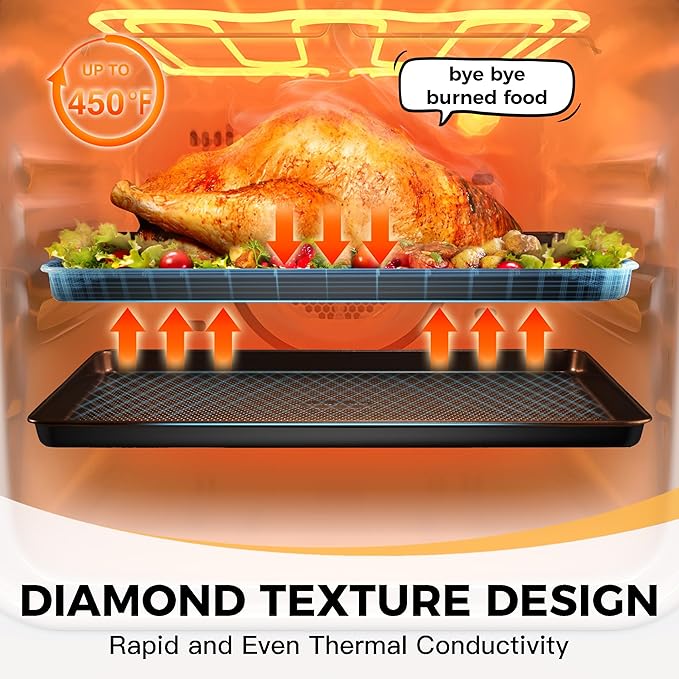 HONGBAKE 9-Piece Baking Pans Set Nonstick, Stackable Non Toxic Bakeware Sets with Diamond Texture