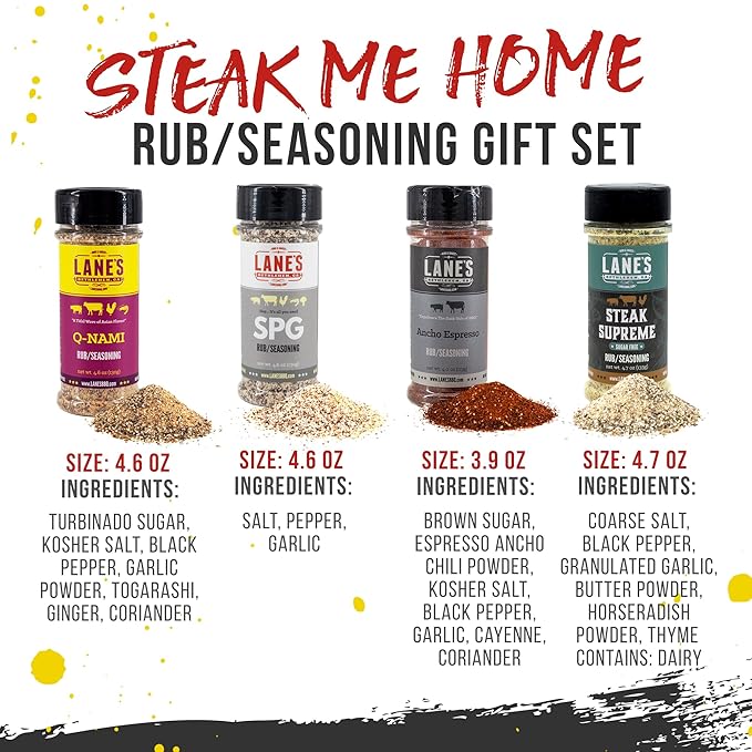 Lane's Steak Me Home BBQ Seasonings and Rubs Gift Set, All-Natural 4 Rubs Seasoning Kit of Q-Nami