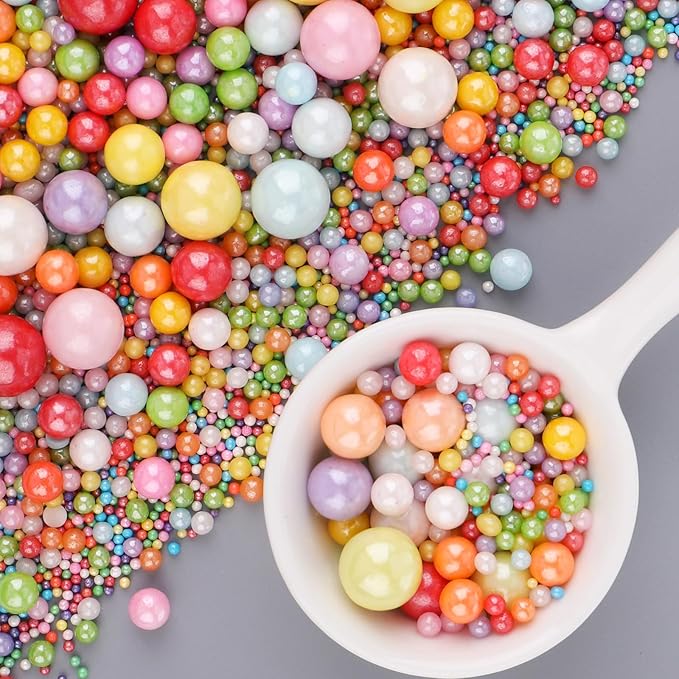 Rainbow Sprinkles Edible Cake Decorations, 6 Sizes Mix Colorful Pearl Sugar Sprinkles for Cupcake