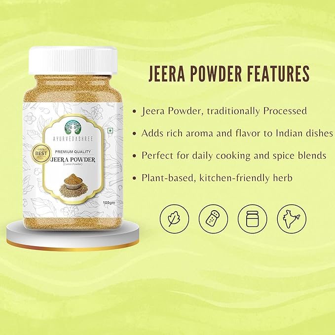 AYURVEDASHREE Cumin Seed Powder (Jeera Powder) Spice 100g, All Natural | 100% Pure | NON-GMO |