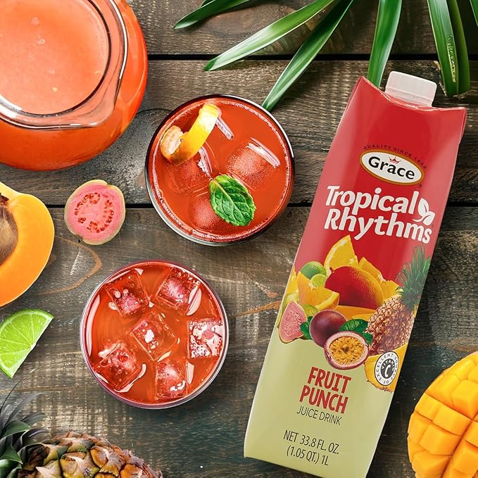 Grace Tropical Rhythms Fruit Punch Juice 1 Liter (33.8oz) (Fruit Punch (3 Pack))