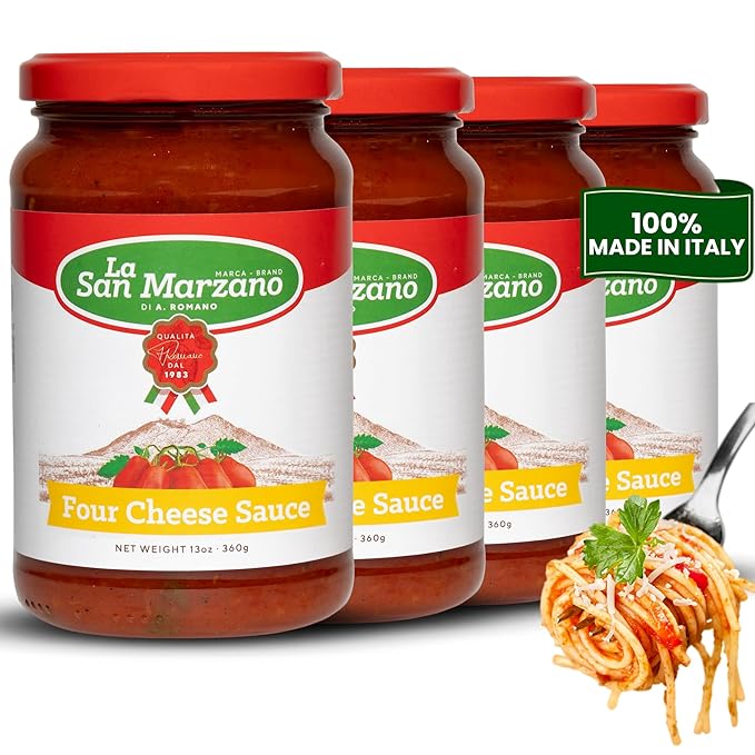 La San Marzano Four Cheese Sauce, 13 oz, Pasta Sauce Made in Italy, All Purpose Tomato Premium
