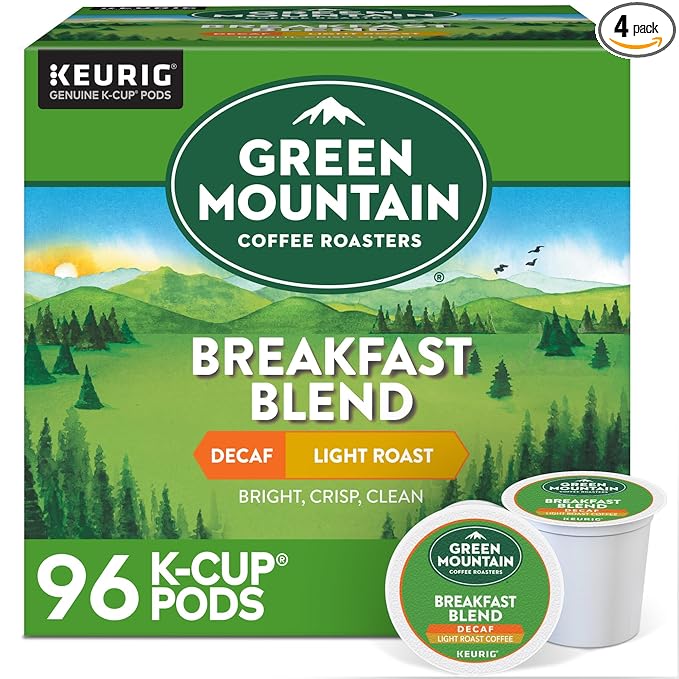 Green Mountain Coffee Roasters Breakfast Blend Decaf Coffee, Keurig Single Serve K-Cup pods, Light