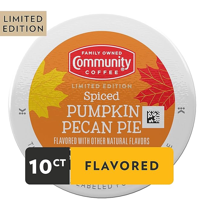 Community Coffee Spiced Pumpkin Pecan Pie Flavored Coffee Pods, 10 count, Medium Roast Compatible