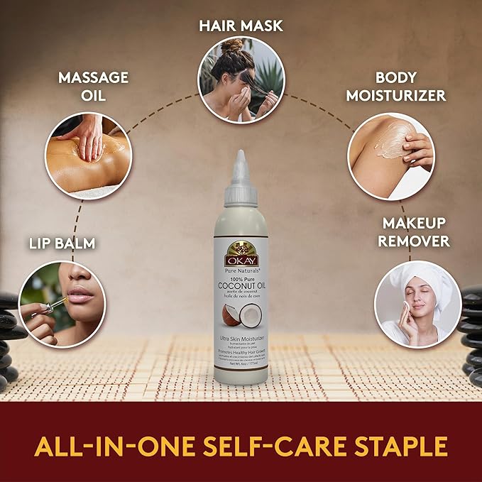Okay 100% Pure Coconut Oil for Hair & Skin - Coconut Oil for Women & Men, Perfect for Body & Face