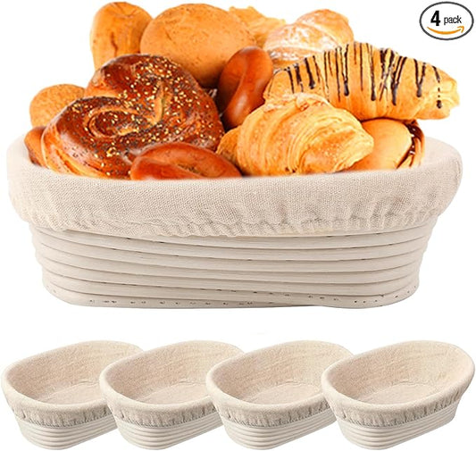 10 inch Oval Banneton Bread Proofing Basket Sourdough Bread Baking Supplies Set of 4 Sourdough