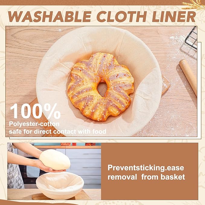 Gejoy Banneton Bread Proofing Basket Set of 8, Round Sourdough Bread Baking Bowl Kit with Cloth
