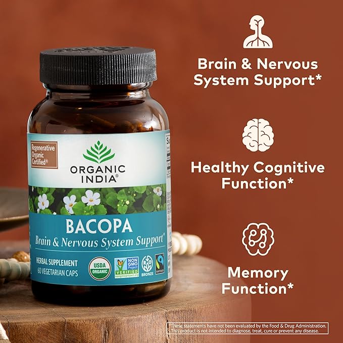 ORGANIC INDIA Bacopa Supplement - Bacopa Monnieri Organic, Brain, Focus, & Memory Support for Women
