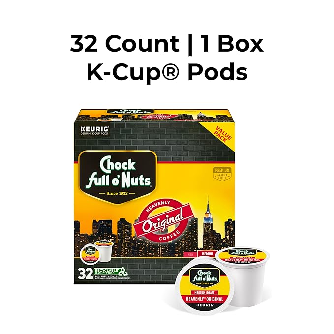 Chock full o’Nuts Heavenly Original Keurig K-Cup Pods for Keurig Brewers – Premium Arabica, Medium
