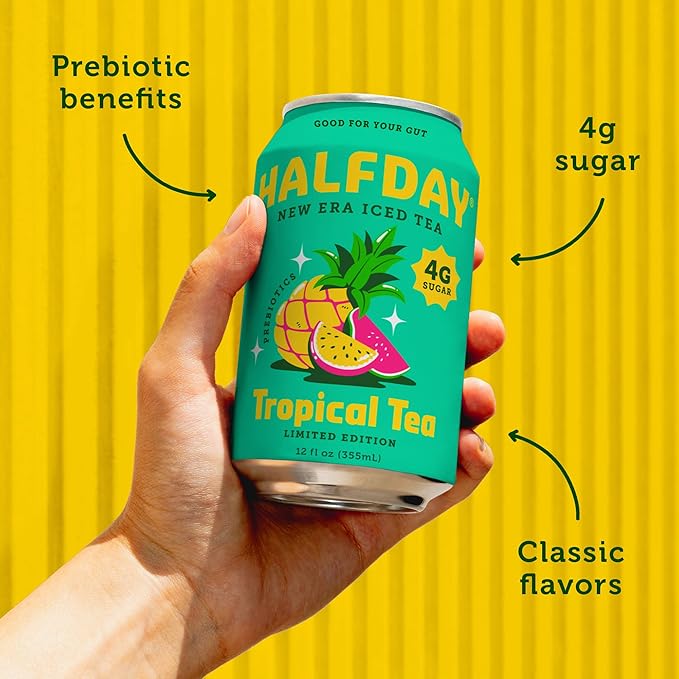 HALFDAY Prebiotic Iced Tea, Tropical Tea, Supports Digestive & Gut Health, Plant Fiber &