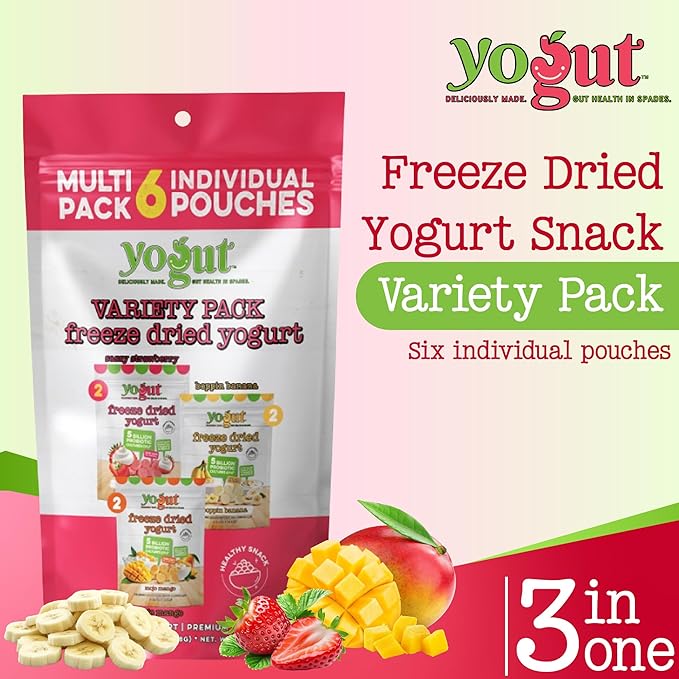 YoGut Freeze Dried Yogurt Snack, Variety Pack, 6 Pack, Healthy Snacks for Kids, Toddlers & Adults