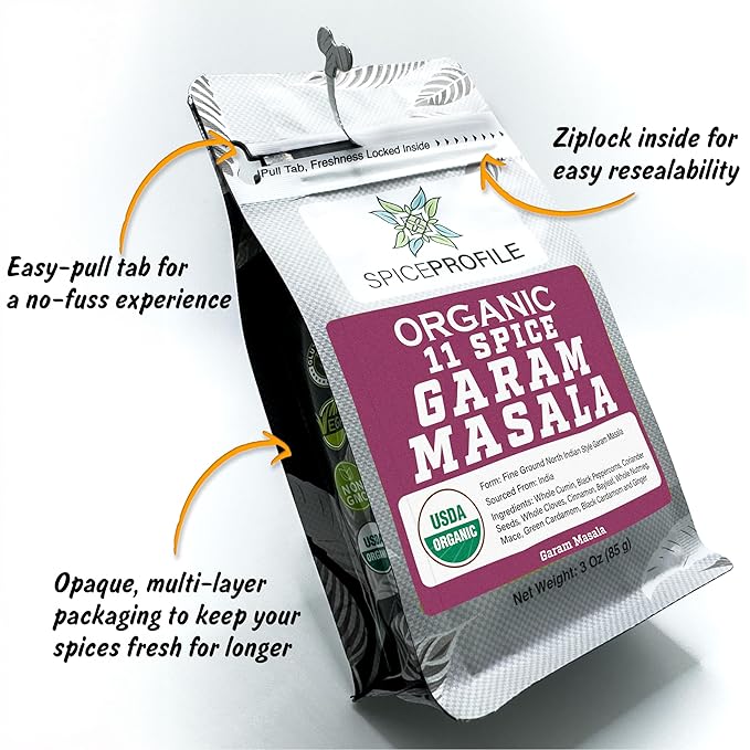 Spice Profile USDA Organic 11-Spice Garam Masala, 3 oz, Lab Tested for Heavy Metals, Salt Free