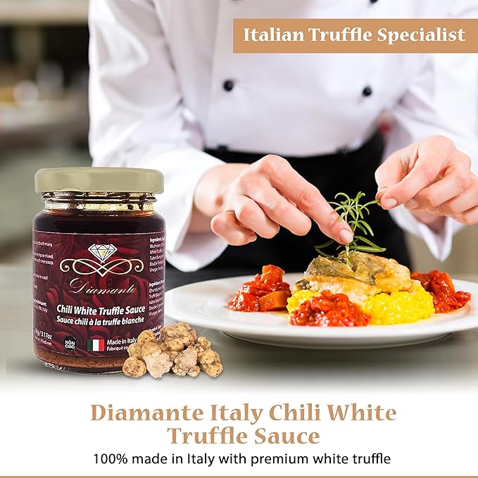 Diamante Italy Chili Truffle Sauce with White Truffles - Hot Sauce for All Cuisines - Authentic
