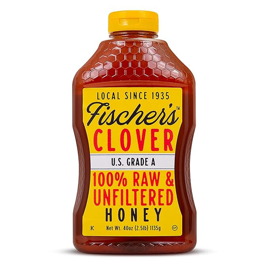 Fischer’s 100% Pure Clover Honey, 40 oz – Unfiltered Raw Honey in a Squeeze Bottle – All-Natural