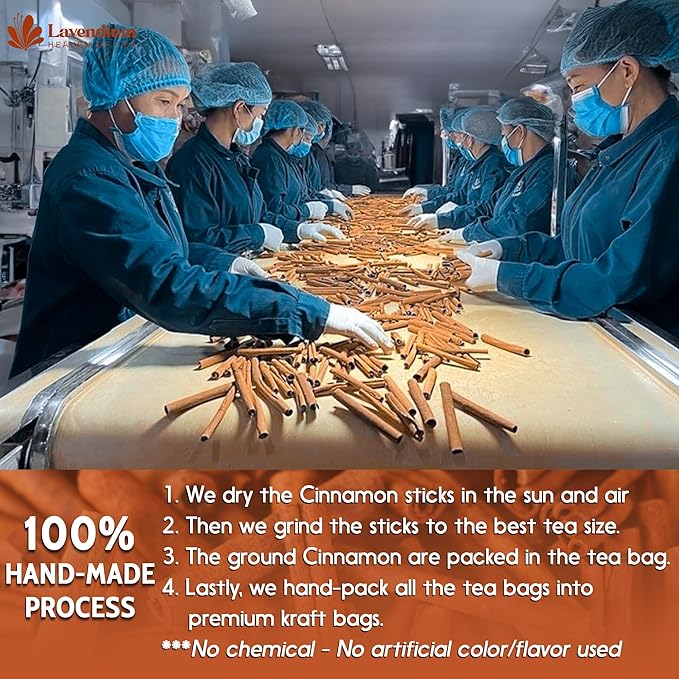 Lavendium, 40 Pure Cinnamon Tea Bags, Made of 100% Natural Cinnamon Sticks, Herbal Tea, No