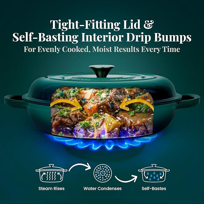 Larder & Vine Enameled Cast Iron Braiser | 3.6 qt Braiser Pan with Lid | Shallow Dutch Oven