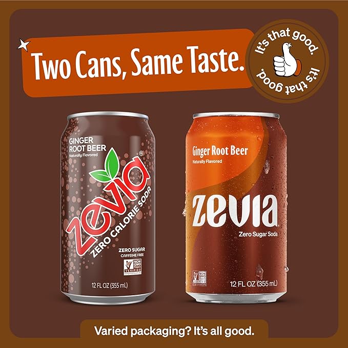 Zevia Zero Sugar Soda, Ginger Root Beer, 12 oz Cans (24-Pack) ??Naturally Sweetened, Zero Calorie