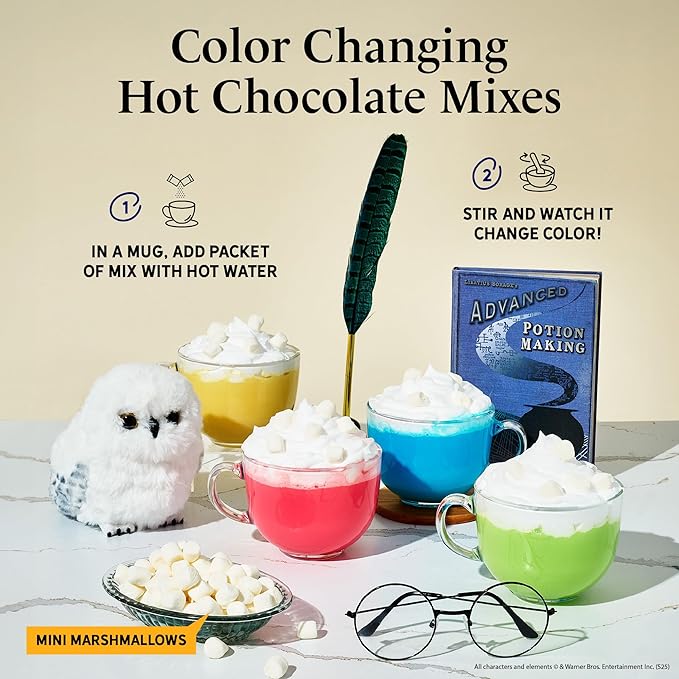 HARRY POTTER, Color Changing Hot Chocolate Gift Set, Includes 4 Bottles of Color Changing Hot Cocoa