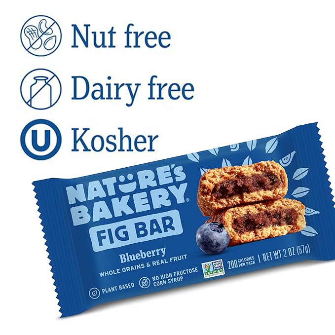 Nature?™s Bakery Whole Wheat Fig Bars, Blueberry, Real Fruit, Vegan, Non-GMO, Snack bar, 7 boxes