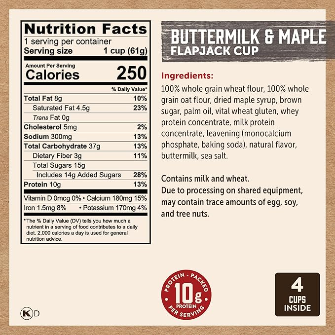Kodiak Cakes Protein Pancake On The Go Flapjack Cups Mix; Buttermilk, Chocolate Chip, & S?셫ores