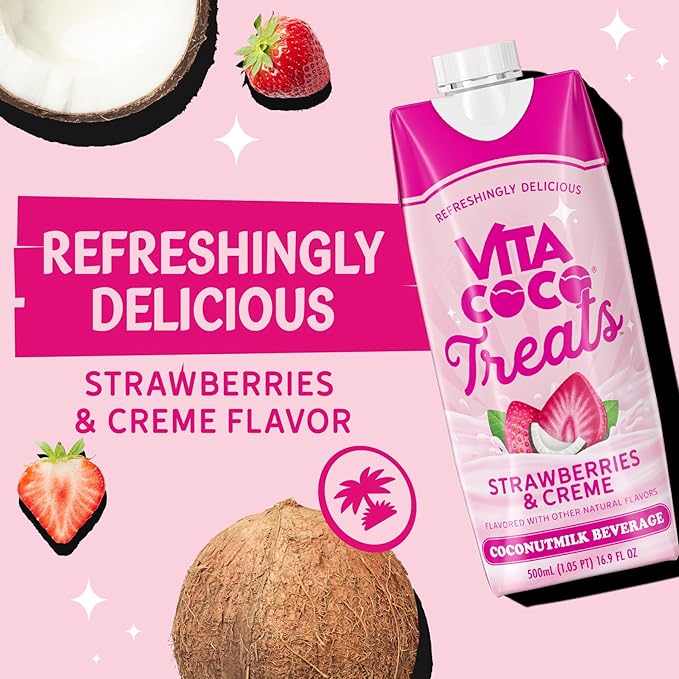 Vita Coco Treats Strawberries & Creme Coconut Milk Drink | Sweet, Refreshing, Treat | Cremey Pink