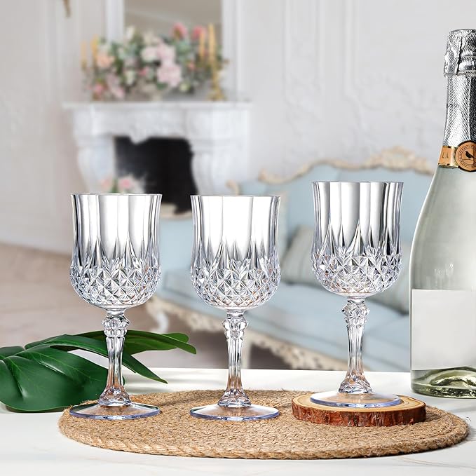 XUWAIDSGN 48 Pcs 7oz Plastic Vintage Wine Glasses Drinking Glasses Unbreakable Wedding Glassware