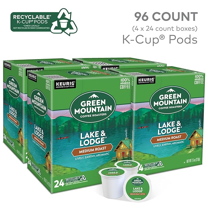 Green Mountain Coffee Roasters Lake and Lodge Blend Keurig Single-Serve K-Cup pods, Medium Roast