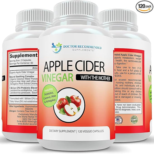 Apple Cider Vinegar Capsules - (120 Veggie Capsules) Organic ACV Supplement with Probiotics