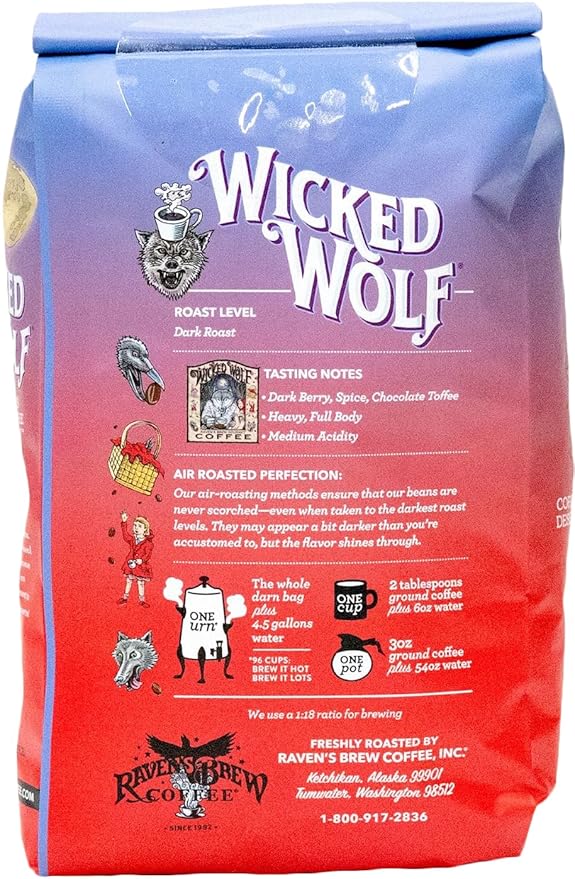 Raven's Brew Coffee Full Bodied Coffee Dark Roast Whole Bean - Wicked Wolf 2lb