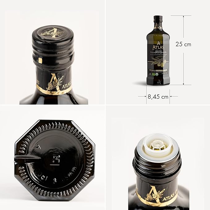 Atlas 750 mL Organic Cold Press Extra Virgin Olive Oil in Glass Bottle, Polyphenol Rich from
