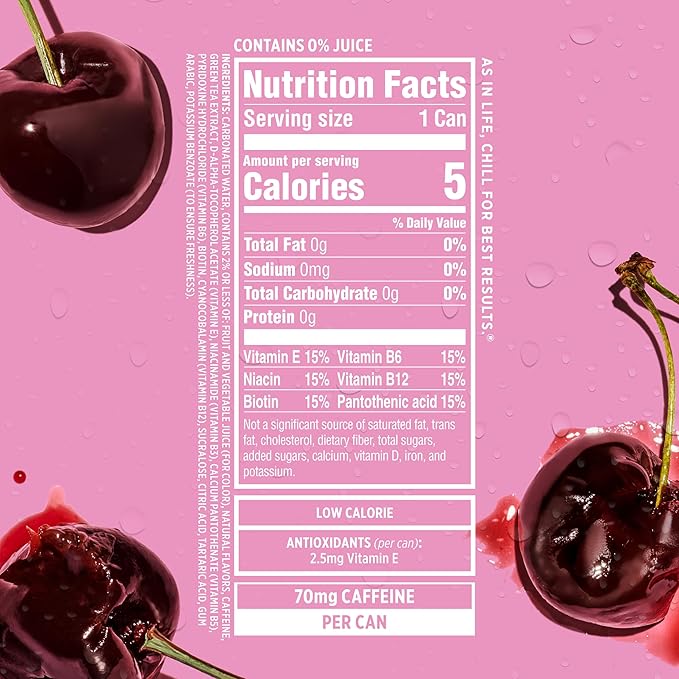 Sparkling Ice Caffeine Cherry Vanilla Sparkling Water with Caffeine, Zero Sugar, with Antioxidants