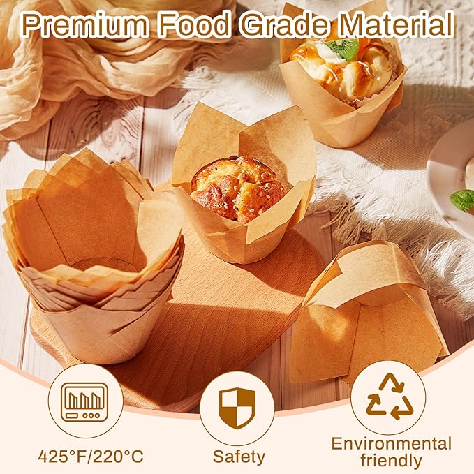 300 Pcs Jumbo Muffin Liners for Baking 2-1/4" x 4" Large Tulip Cupcake Liners Greaseproof Cupcake