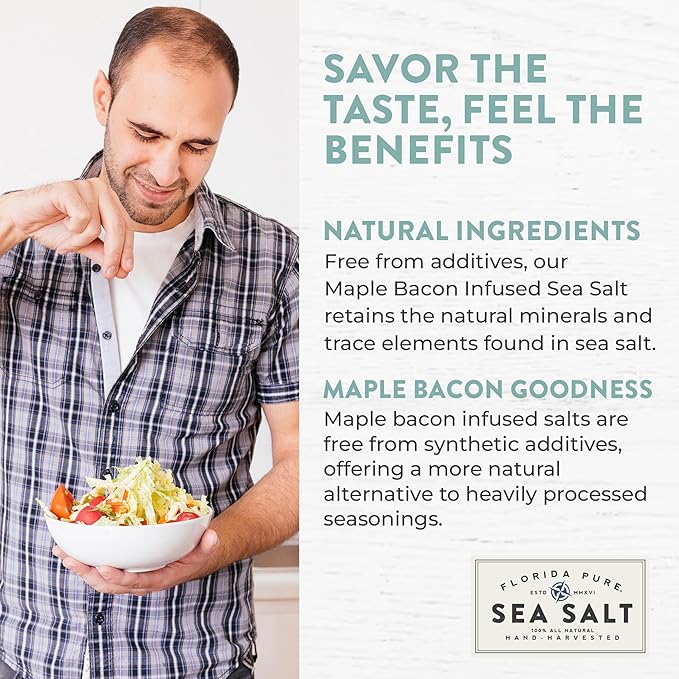 FLORIDA PURE Maple Bacon Sea Salt - Smoky Bacon Salt, 80+ Mineral Sea Salt Unrefined, Non Iodized