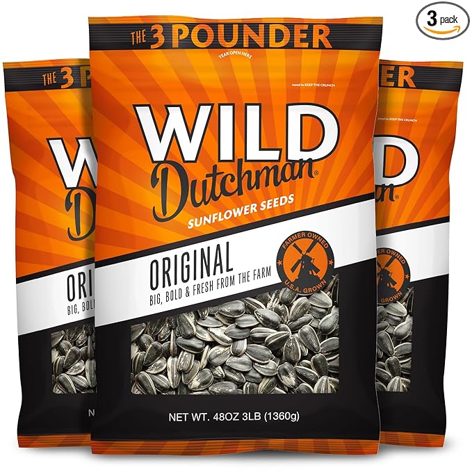 Wild Dutchman Roasted Sunflower Seeds in a Resealable Bag for Ultimate Freshness and an Easy Pour