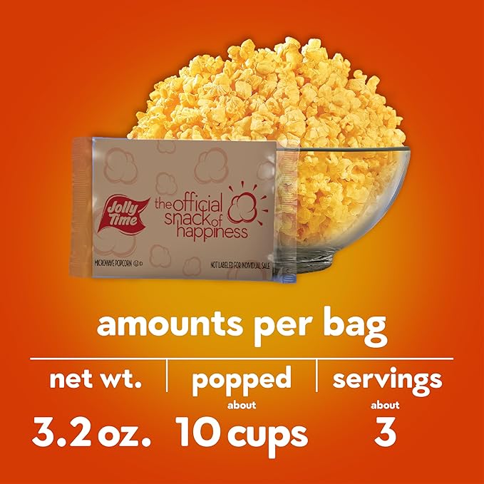 Jolly Time The Big Cheez, Cheddar Cheese Microwave Popcorn, 3.2oz Sharing Bag, 3 Bags Per Carton