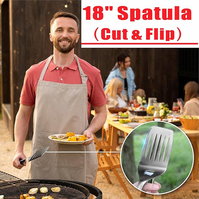 GRILLART BBQ Tools Grill Tools Set -18Inch Grilling Tools BBQ Set - Grill Accessories w/BBQ Tongs
