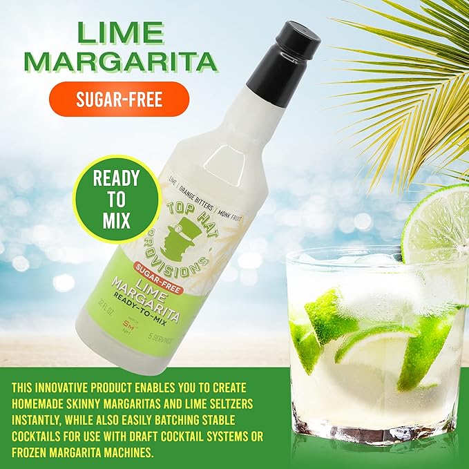 Top Hat Keto Sugar Free Lime Margarita Mix - Naturally Sweetened with Monk Fruit - Craft Mixer for