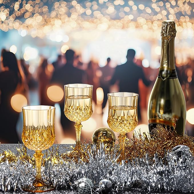 XUWAIDSGN 16 Pcs 7oz Plastic Vintage Wine Glasses Drinking Glasses Unbreakable Wedding Glassware