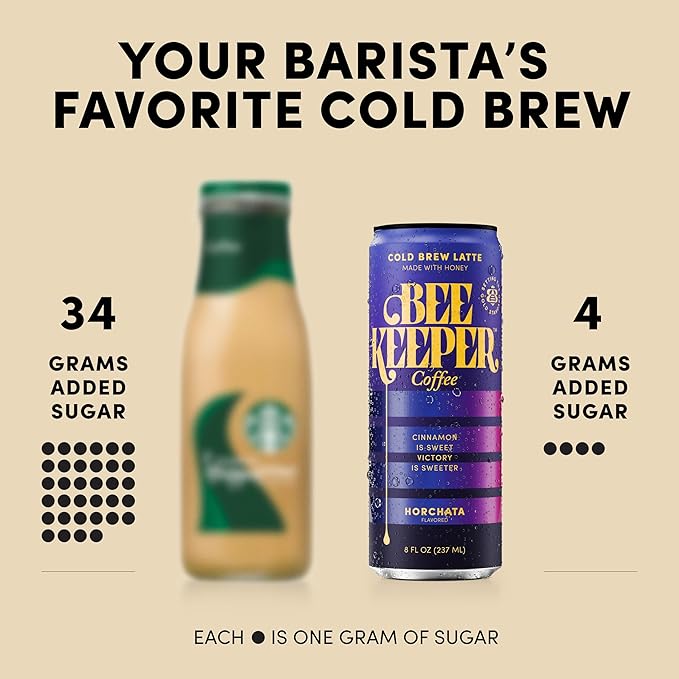 Beekeeper Coffee Cold Brew Horchata Latte with Oregon Honey, 8 fl oz cans (Pack of 12)
