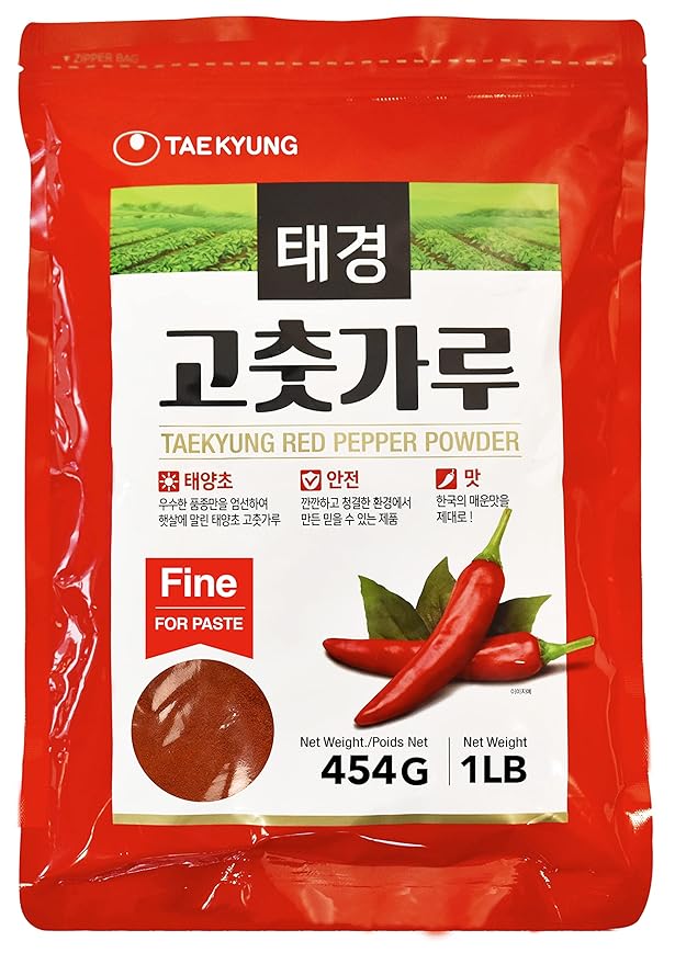 Taekyung Chili Powder For Paste (Fine, 1LB) - Korean Gochugaru. Red Pepper Spice Seasoning for