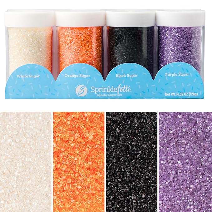 Sweets Indeed Halloween Sugar Sprinkles 4-Pack ??4.52 oz Spooky Sugar Set | White, Orange, Black &