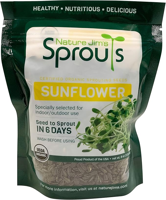 Nature Jims Sprouts Sunflower Seed - Certified Organic Black Oil Sunflower Sprouts for Soups - Raw