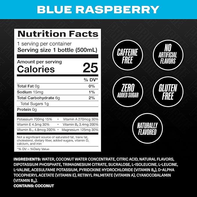 PRIME Hydration BLUE RASPBERRY, Sports Drinks, Electrolyte Enhanced for Replenishing Fluids, 250mg