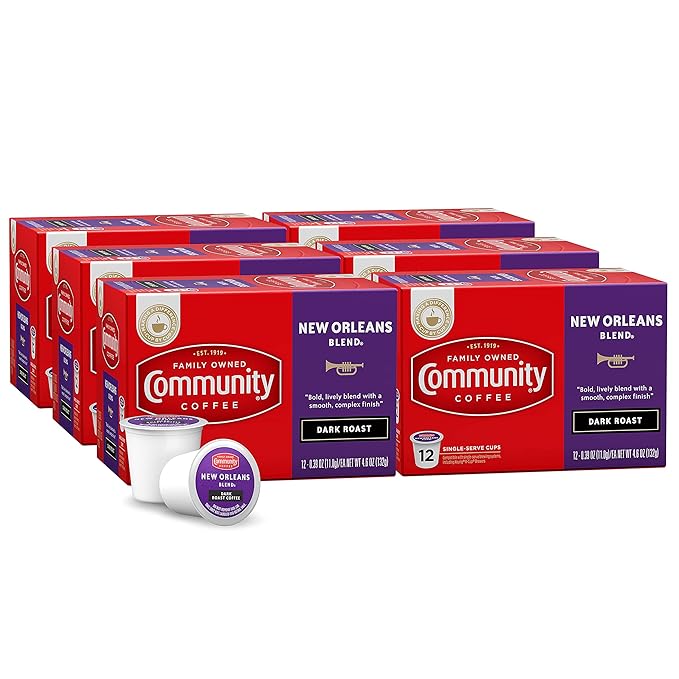 Community Coffee New Orleans Blend 72 Count Coffee Pods, Special Dark Roast, Compatible with Keurig