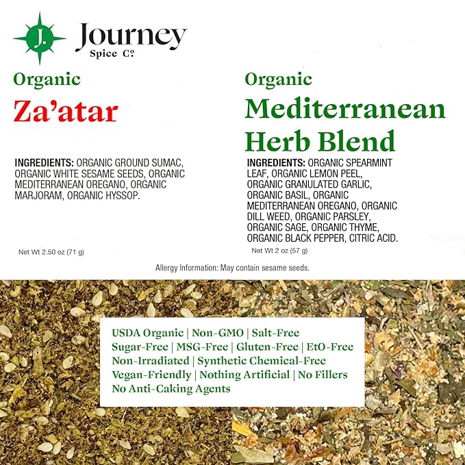 Gourmet Organic Mediterranean Herb Blend & Organic Za'atar Gift Set by Journey Spice Co. |
