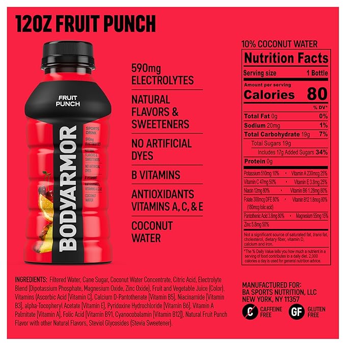 BODYARMOR Sports Drink Sports Beverage, Fruit Punch, 12 Fl Oz (Pack of 8)