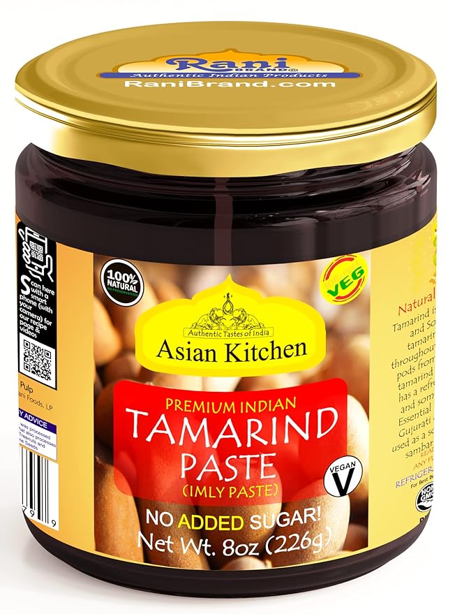 Asian Kitchen Tamarind Paste Puree (Imli) 8oz (227g) Glass Jar, Gluten Free, No Added Sugar ~ All