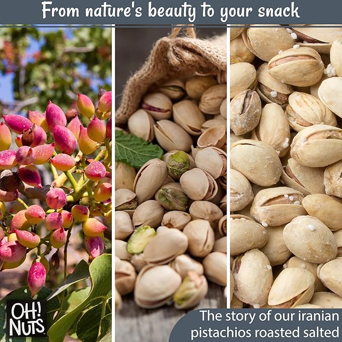 Oh! Nuts Pistachios Iranian Style - Roasted Lightly Salted - 1 lb - Shelled Whole Nuts - Packed in