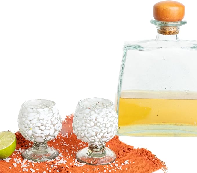 Authentic Mexican Tequila Hand Blown Shot Glasses - Set of 4-2 oz - Mini Glass Snifters - Heavy