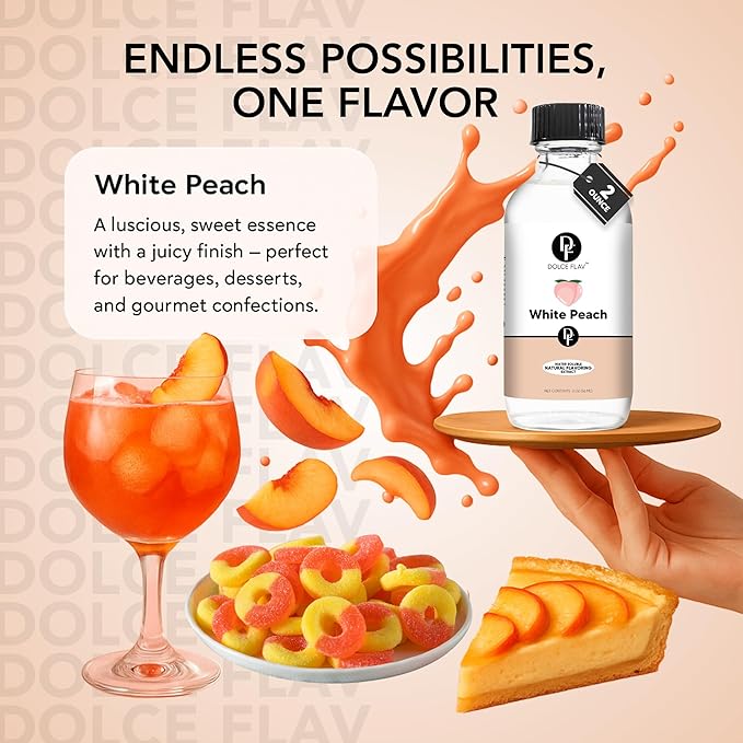 Dolce Flav Natural White Peach Extract 2 oz ??Kosher, Sugar-Free, Concentrated Sweet White Peach